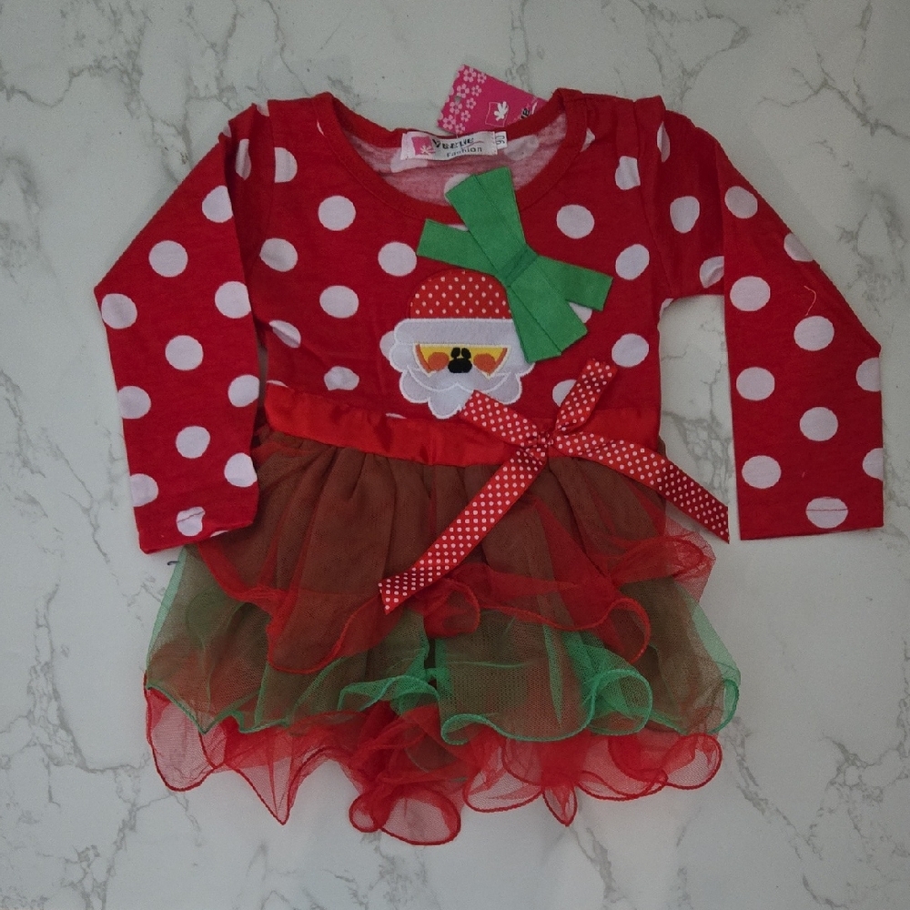 Sz 18 - 24 Mos Red Holiday Santa Polka Dot Dress